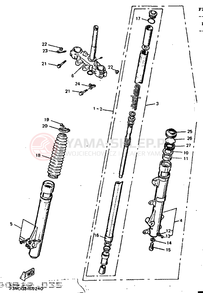 Schemat "Amortyzatory przód" do Yamaha DT125R