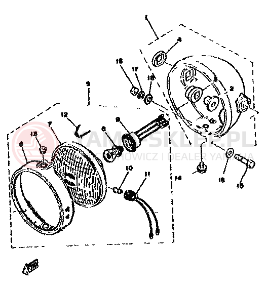 Schemat "Lampa przód" do Yamaha XT500