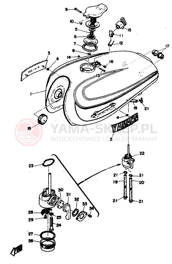 Schemat "zbiornik paliwa" do Yamaha RD350