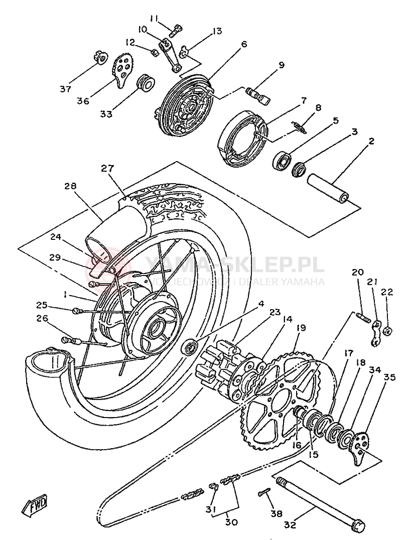 Schemat "Koło tył" do Yamaha SR250SP