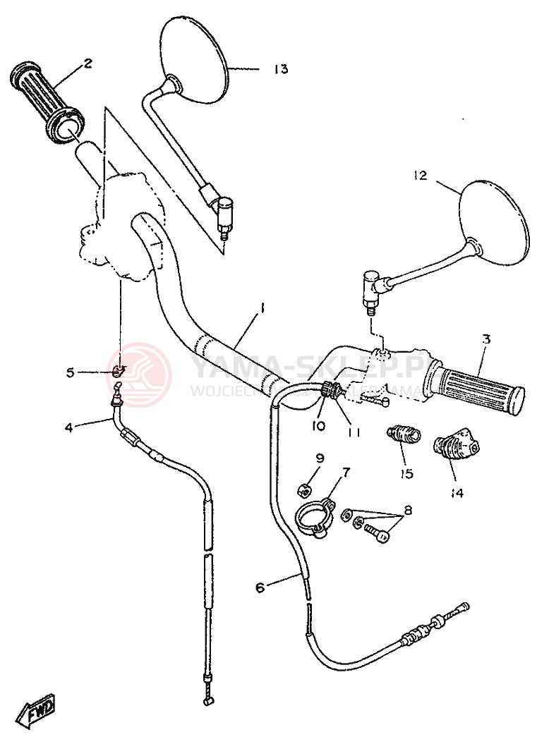 Schemat "Kierownica i osprzęt" do Yamaha SR250