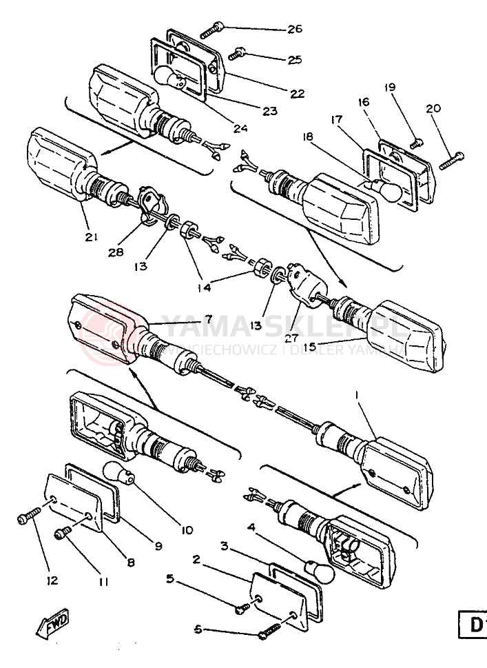 Schemat "Kierownica i osprzęt" do Yamaha SR125