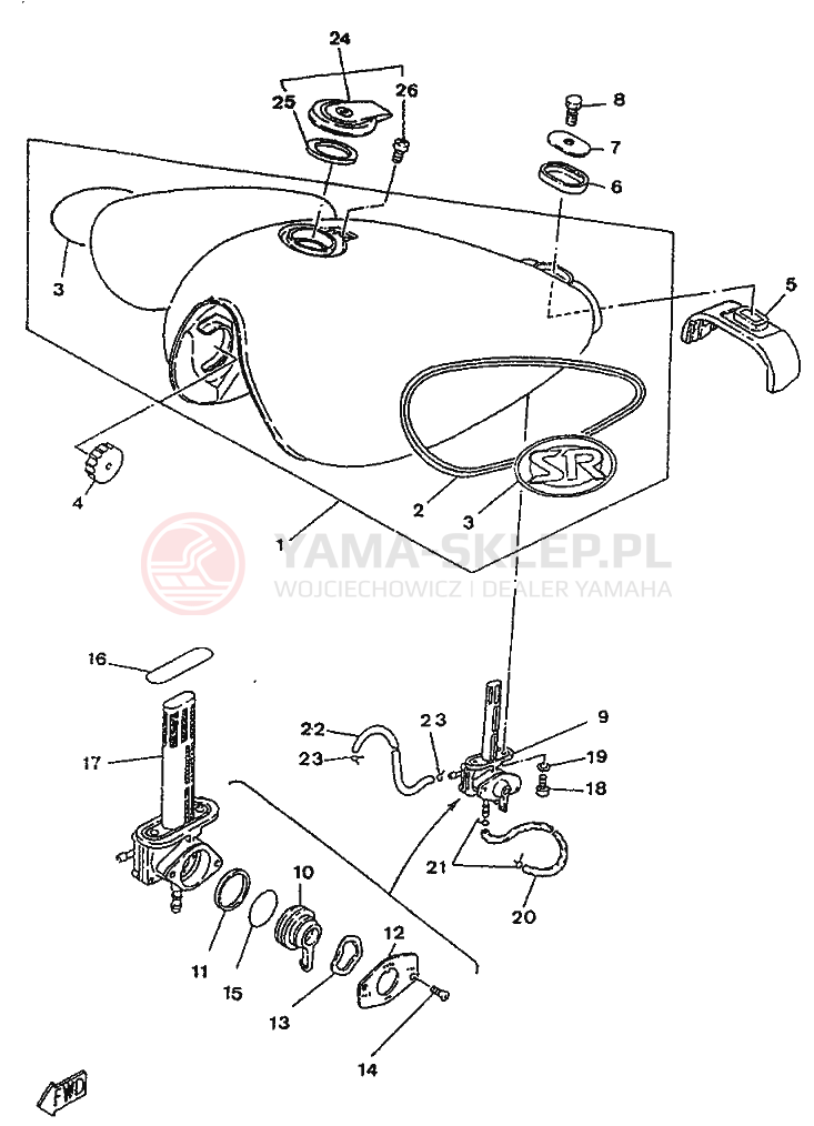 Schemat "zbiornik paliwa" do Yamaha SR250