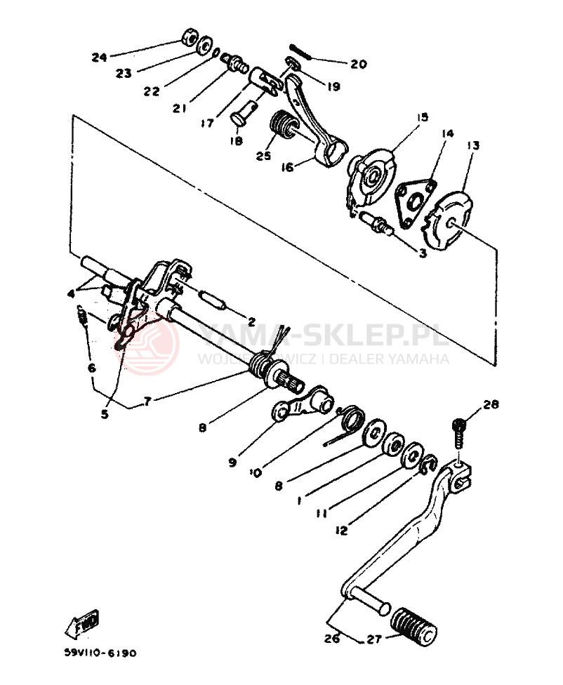 Schemat "Dźwignia zmiany biegów, wałek" do Yamaha YFM225N