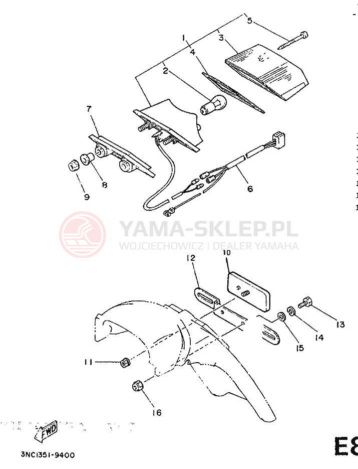 Schemat "Oświetlenie tył" do Yamaha DT125R