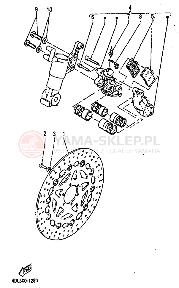 Schemat "Zacisk hamulcowy + tarcza przód" do Yamaha TZR125