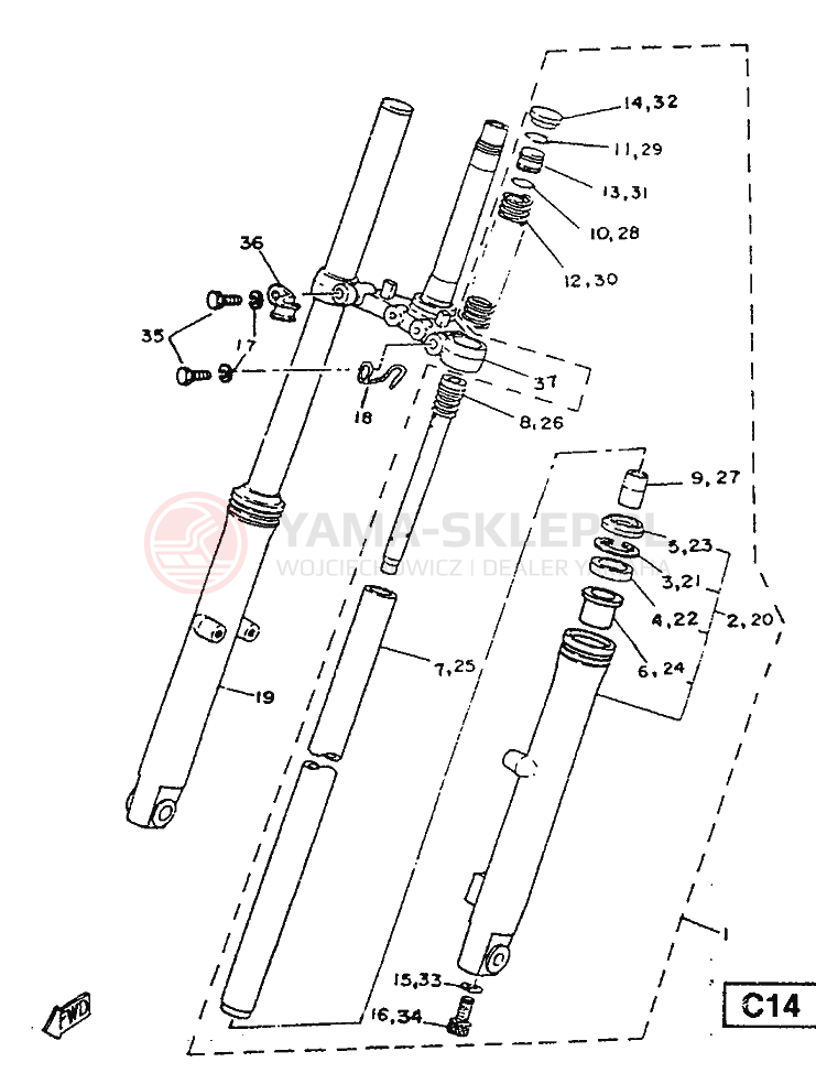 Schemat "Amortyzatory przód" do Yamaha SR125