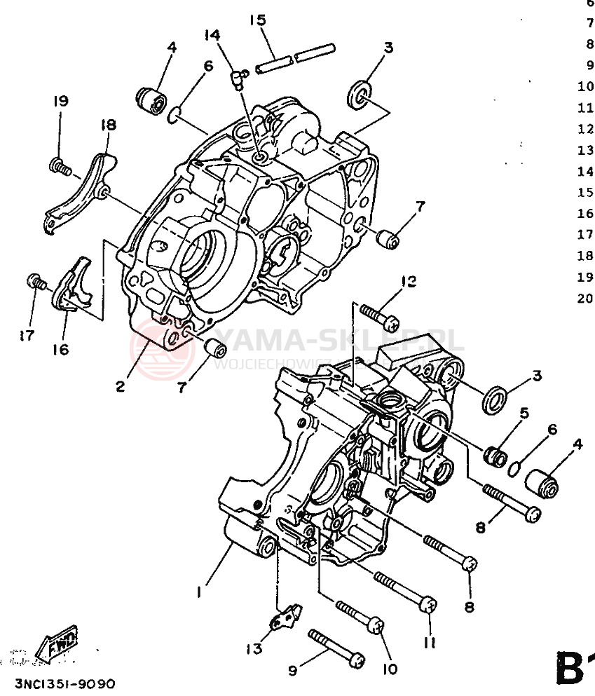 Schemat "Obudowa silnika" do Yamaha DT125R
