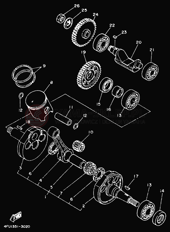 Schemat "Wał korbowy, tłok" do Yamaha TDR125