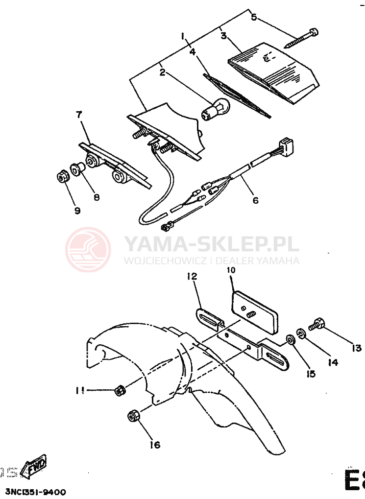 Schemat "lampa tył" do Yamaha DT125R
