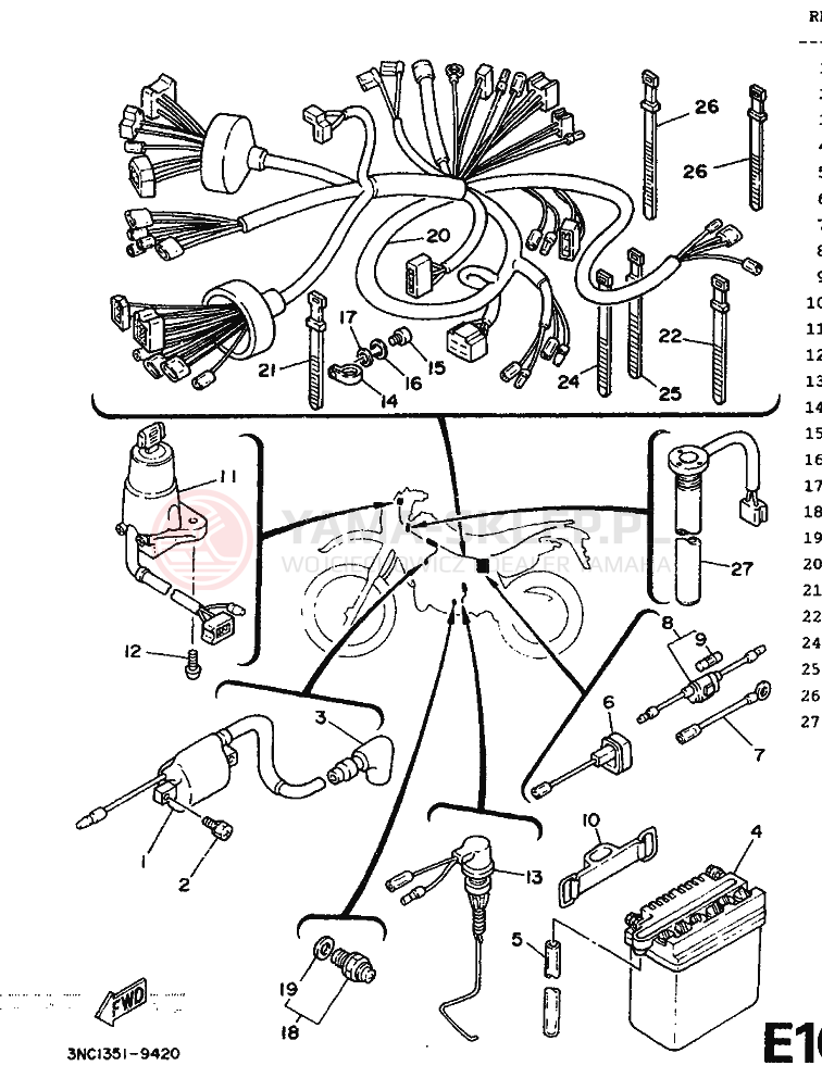 Schemat "układ elektryczny" do Yamaha DT125R