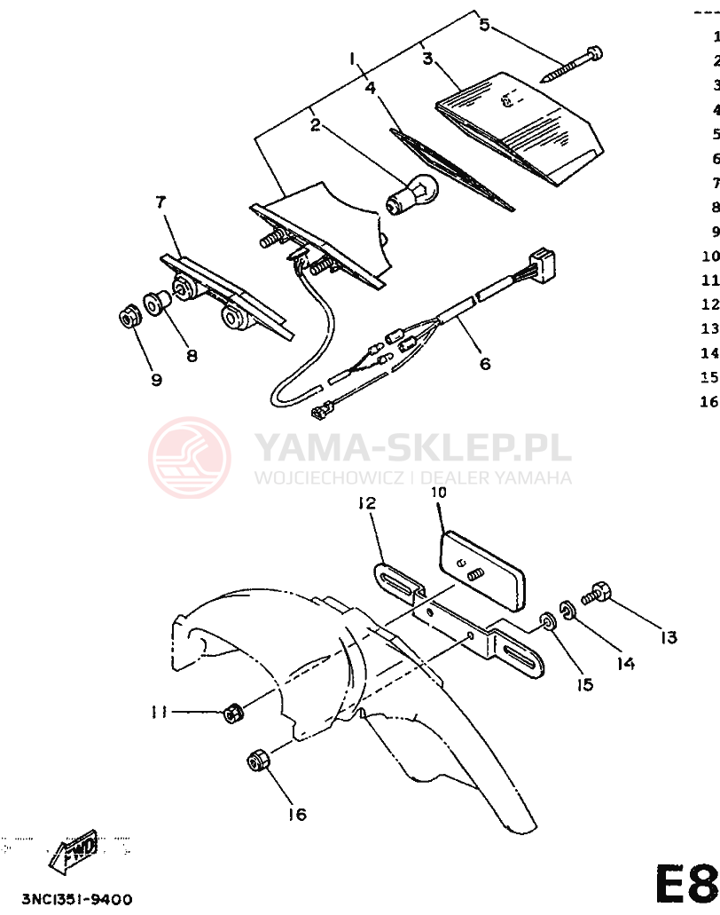 Schemat "Oświetlenie tył" do Yamaha DT125R