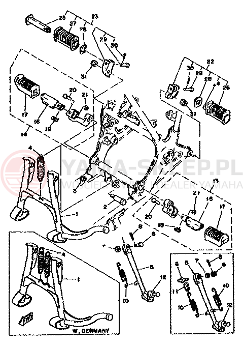 Schemat "Stopka postojowa i podnóżki" do Yamaha XS750