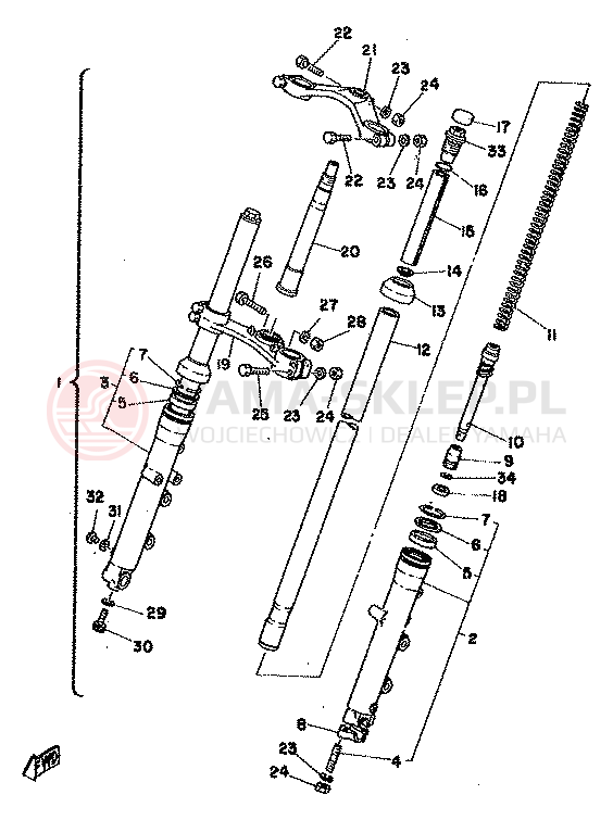 Schemat "Amortyzatory przód" do Yamaha TZ350F