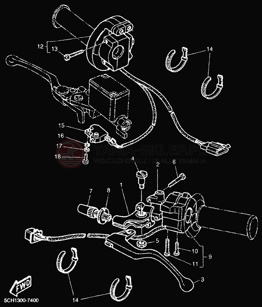 Schemat "Kierownica i osprzęt" do Yamaha TT600R