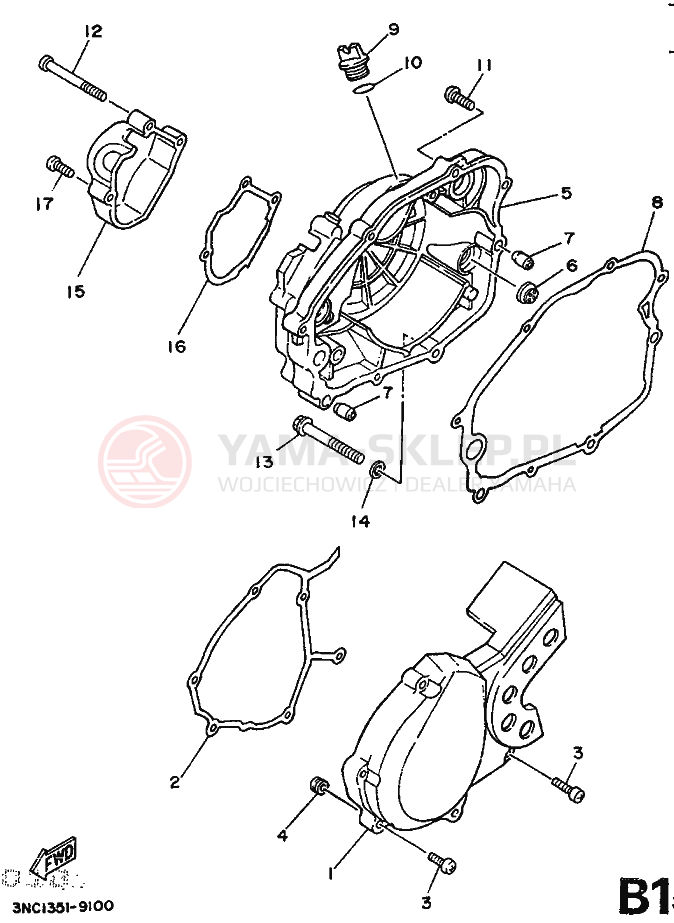 Schemat "Pokrywa silnika" do Yamaha DT125R