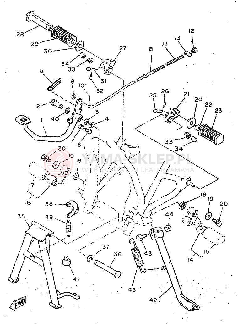 Schemat "Stopka postojowa i podnóżki" do Yamaha SR250
