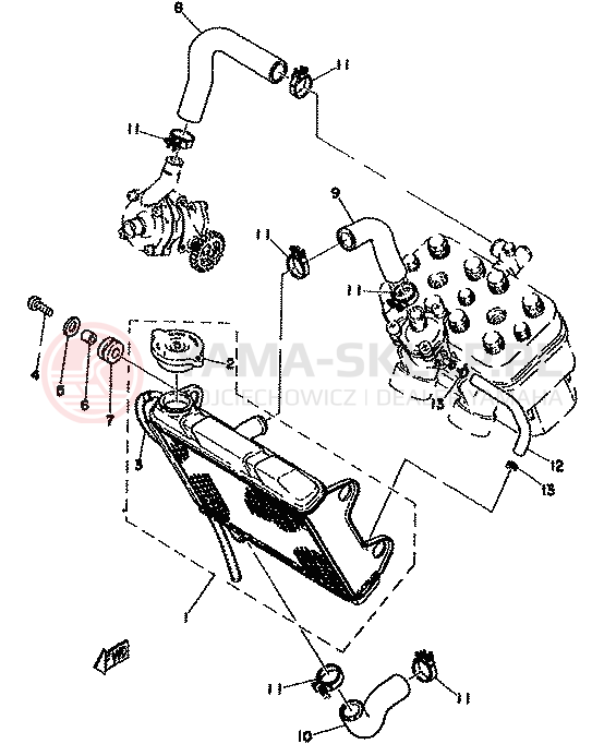Schemat "Układ chłodzenia" do Yamaha TZ350F