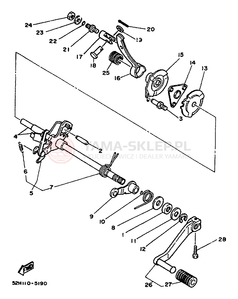 Schemat "Dźwignia zmiany biegów, wałek" do Yamaha YFM200