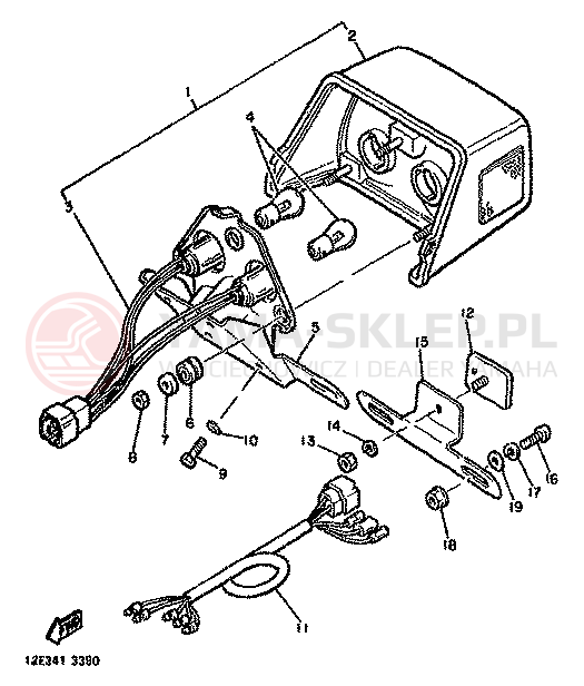 Schemat "Oświetlenie tył" do Yamaha XS400
