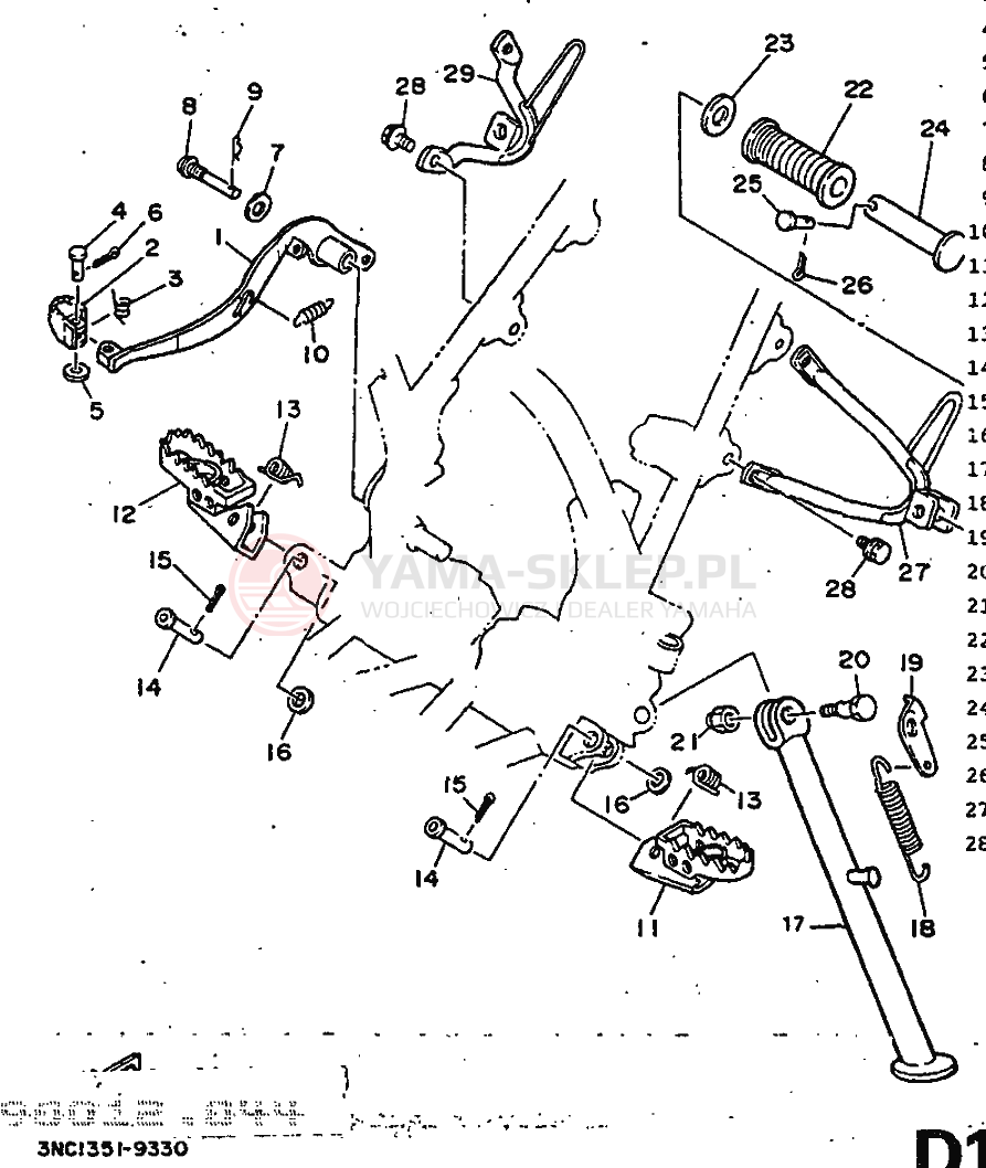 Schemat "Stopka postojowa i podnóżki" do Yamaha DT125R