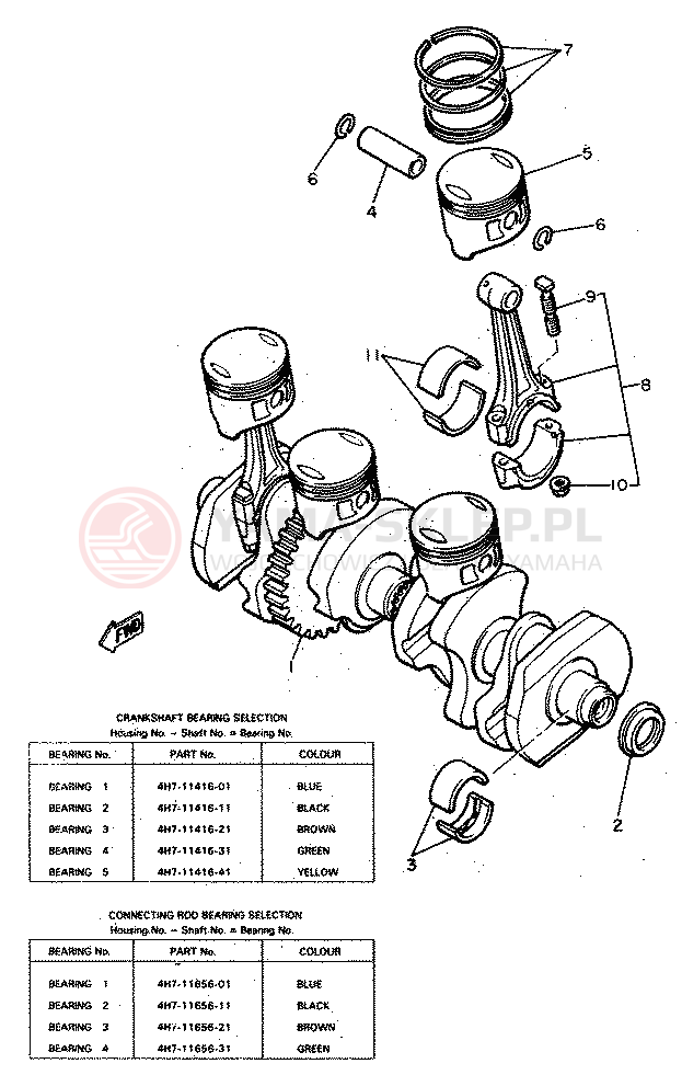 Schemat "Wał korbowy, tłok" do Yamaha XJ650