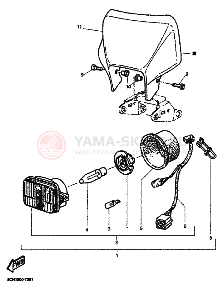 Schemat "Lampa przód" do Yamaha TT600R