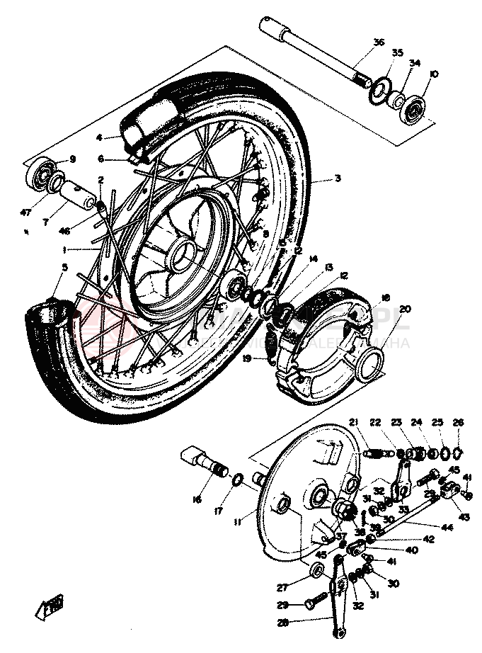 Schemat "Koło przód" do Yamaha RD350