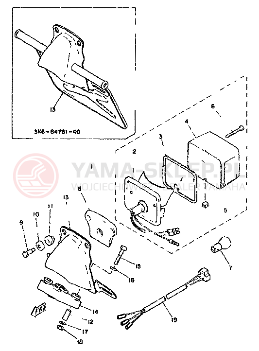 Schemat "Oświetlenie tył" do Yamaha XS400