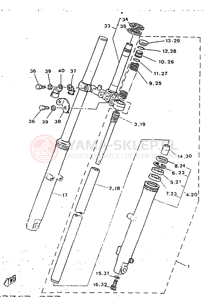 Schemat "Amortyzatory przód" do Yamaha SR250