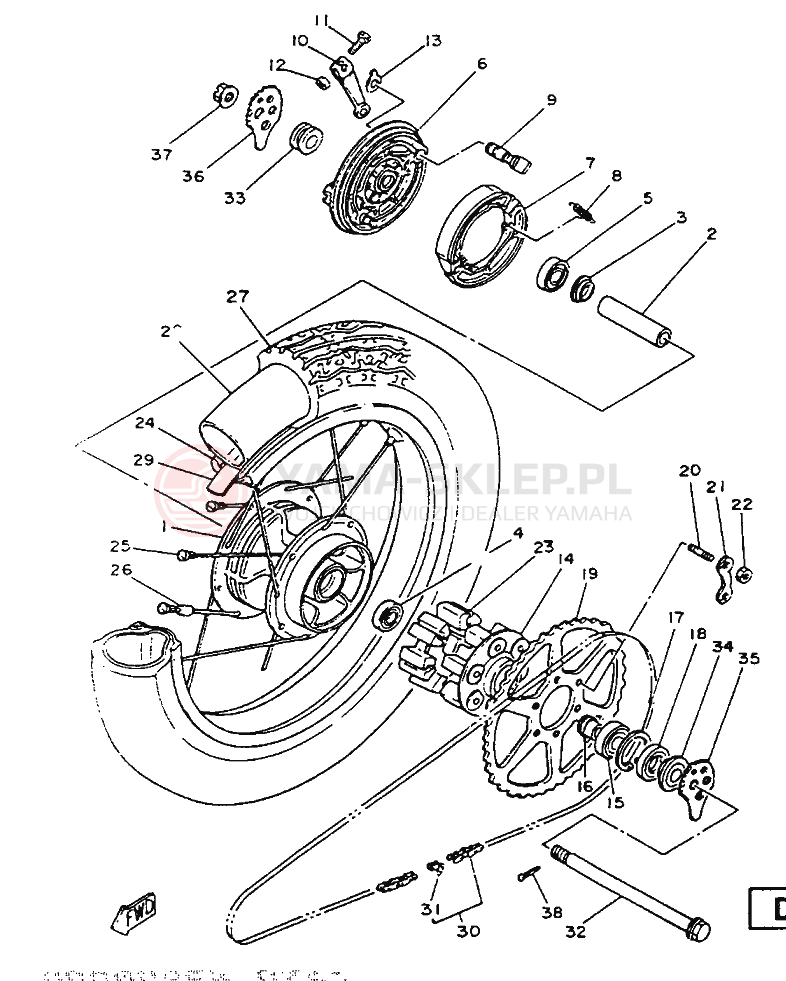 Schemat "Koło tył" do Yamaha SR125