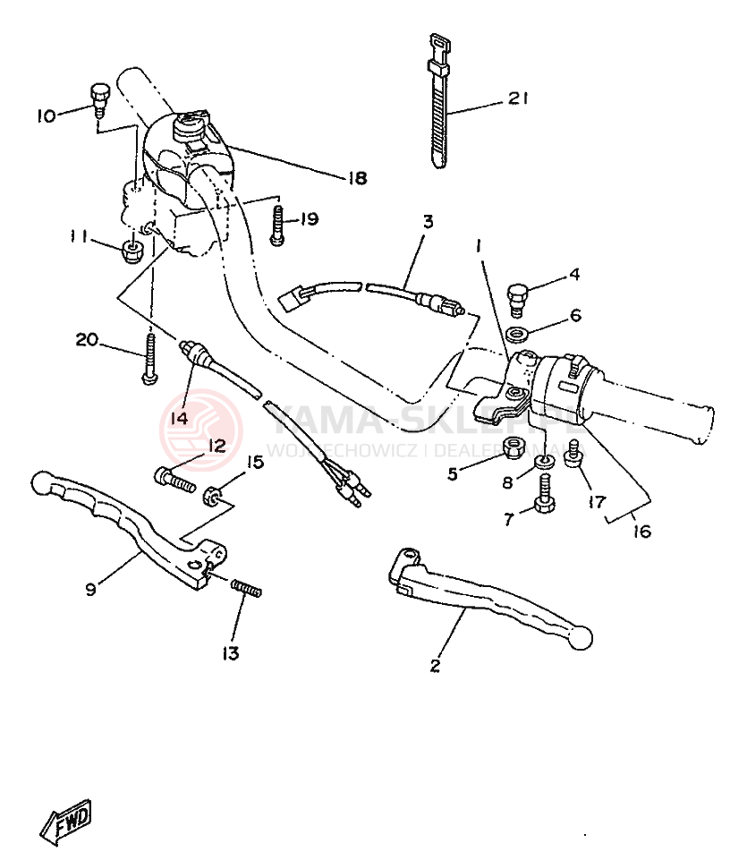 Schemat "Kierownica i osprzęt" do Yamaha SR250SP