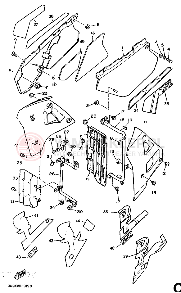Schemat "Pokrywa boczna" do Yamaha DT125R