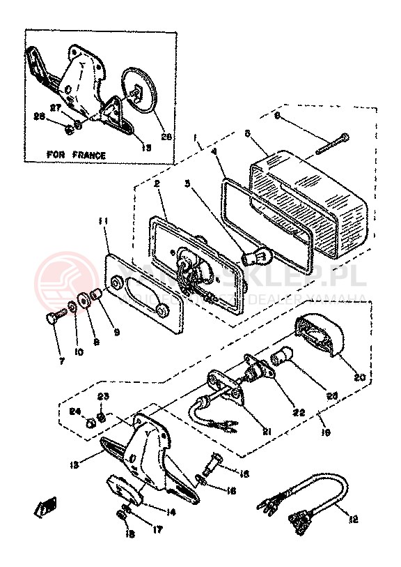 Schemat "Oświetlenie tył" do Yamaha XS500