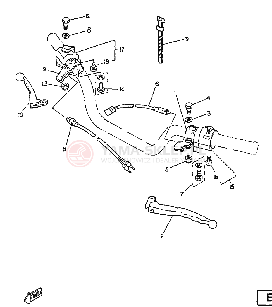 Schemat "Kierownica i osprzęt" do Yamaha SR125