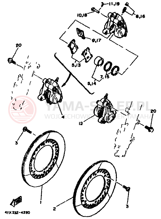 Schemat "Zacisk hamulcowy + tarcza przód" do Yamaha RD500LC