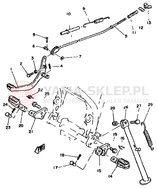 Schemat "Stopka postojowa i podnóżki" do Yamaha XT250