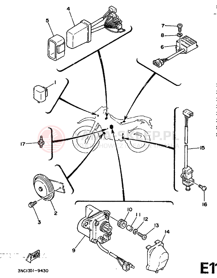 Schemat "układ elektryczny" do Yamaha DT125R