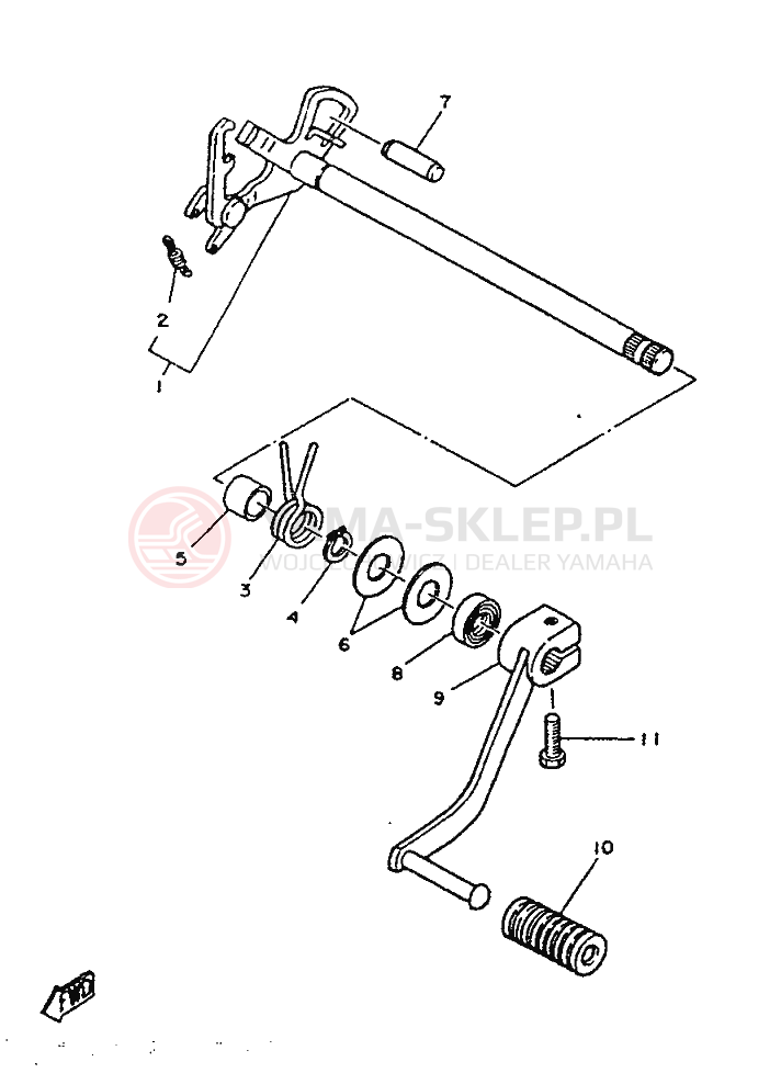 Schemat "Dźwignia zmiany biegów, wałek" do Yamaha SR125