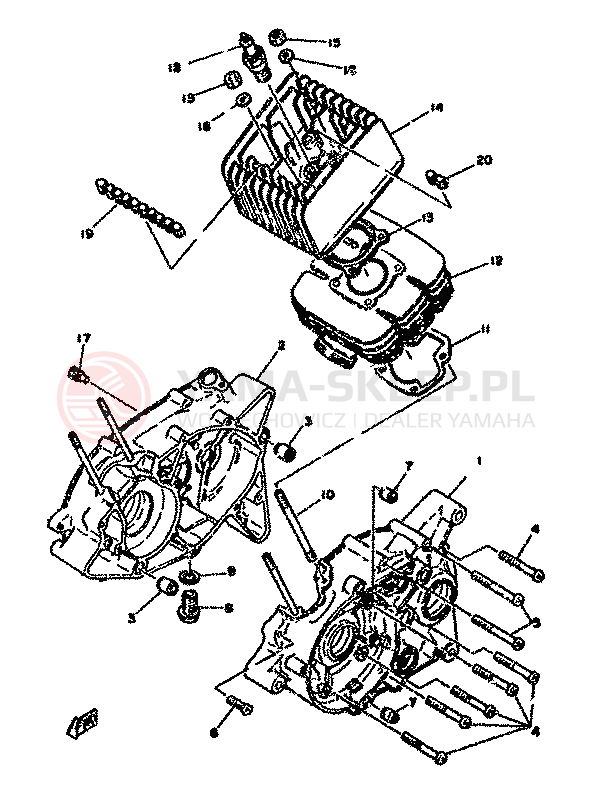 Schemat "CYLINDER I KARTERY" do Yamaha RD50M