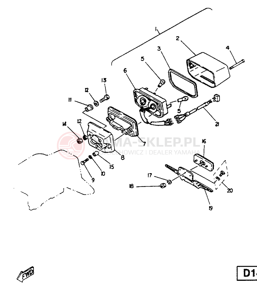 Schemat "Oświetlenie tył" do Yamaha SR125