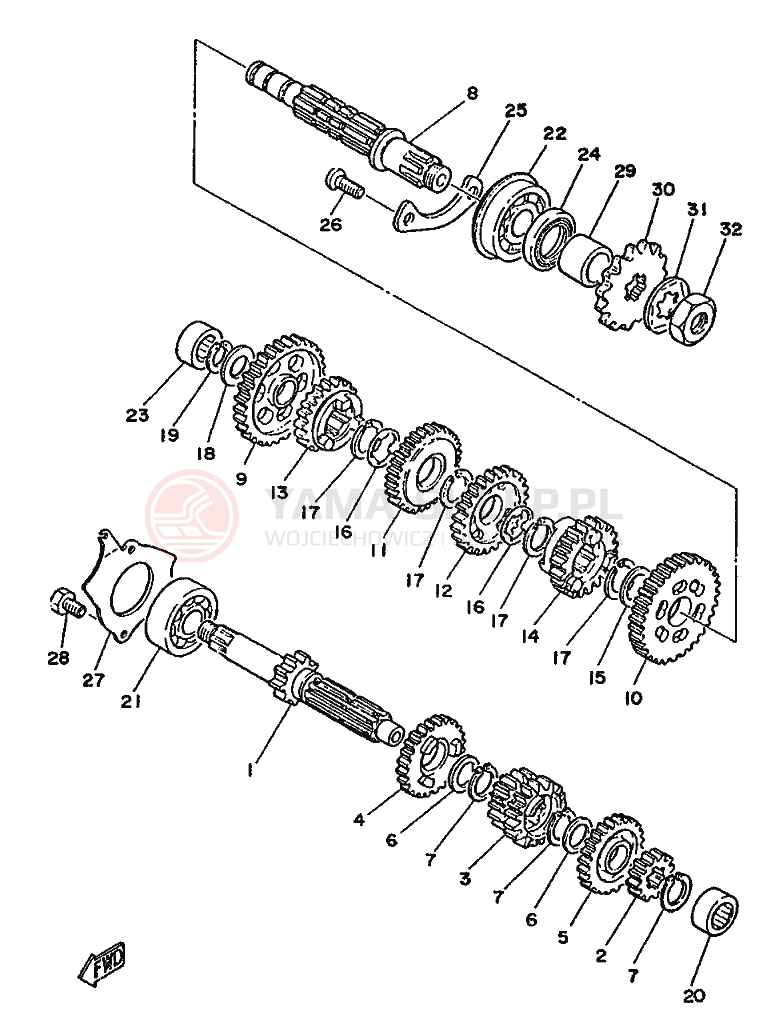 Schemat "Skrzynia biegów " do Yamaha DT125-MX