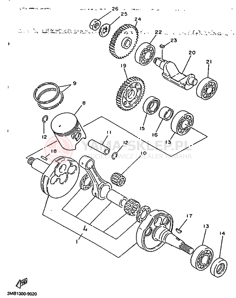 Schemat "Wał korbowy, tłok" do Yamaha TDR125