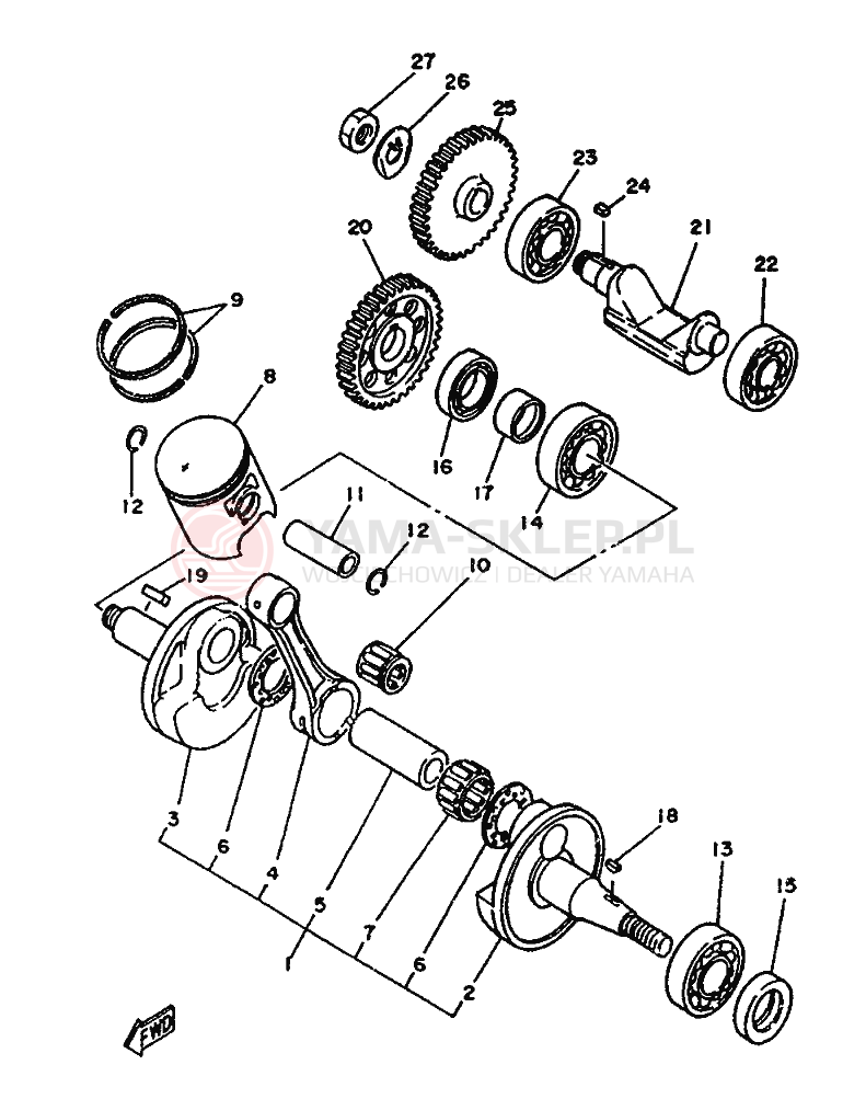 Schemat "Wał korbowy, tłok" do Yamaha TZR125