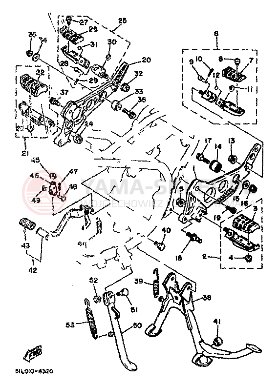 Schemat "Stopka postojowa i podnóżki" do Yamaha RD350LC