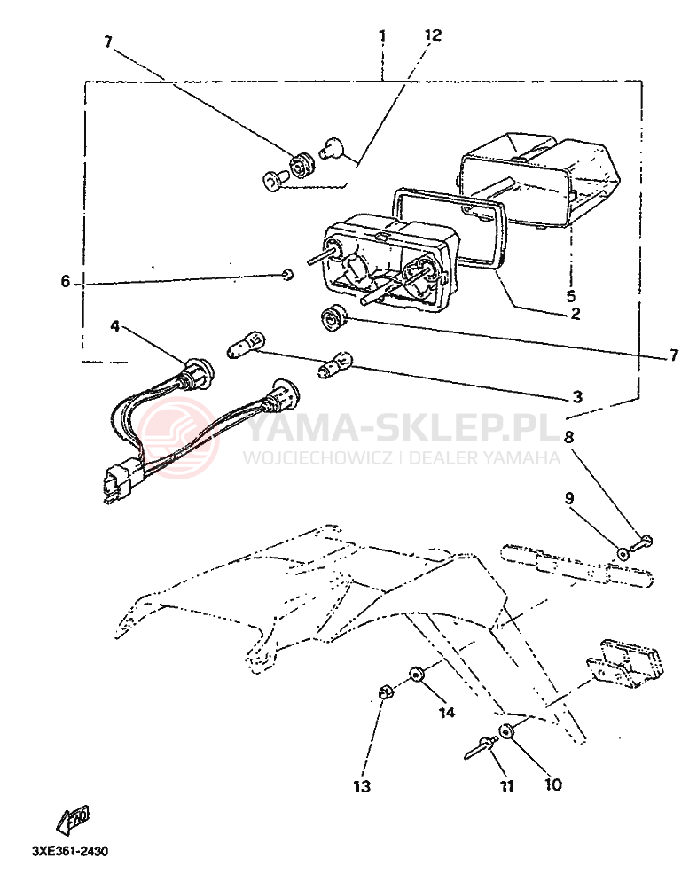 Schemat "Oświetlenie tył" do Yamaha TDR125