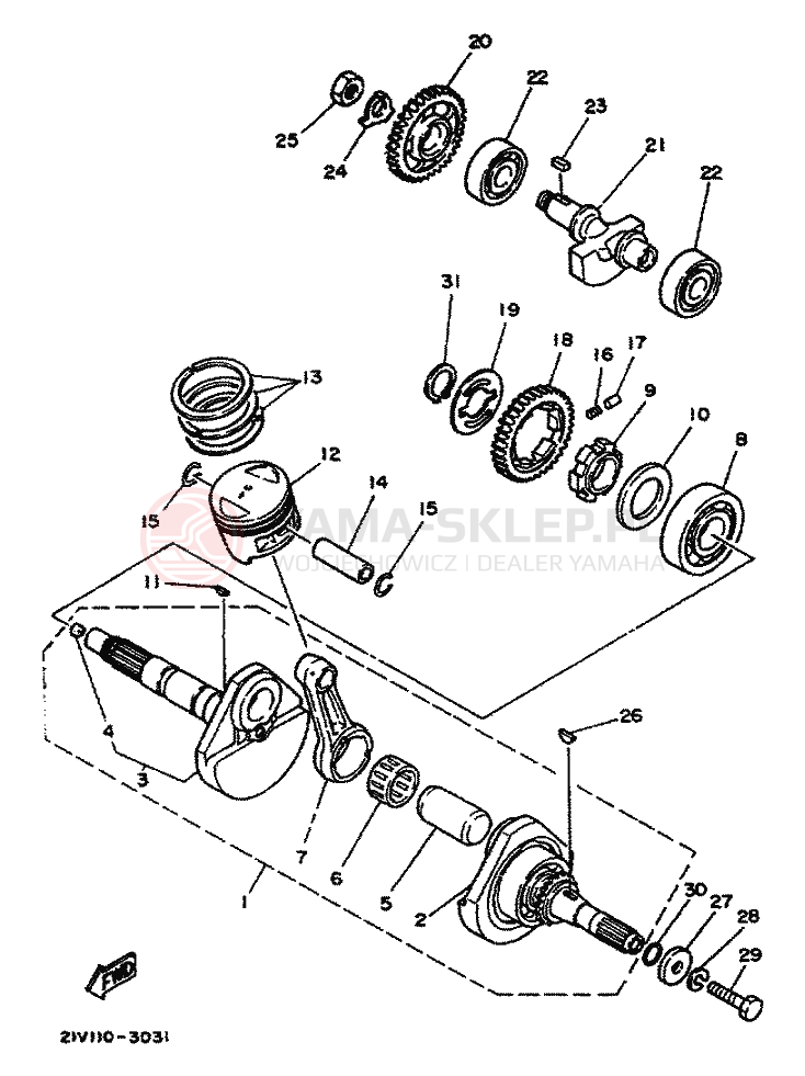 Schemat "Wał korbowy, tłok" do Yamaha YFM200