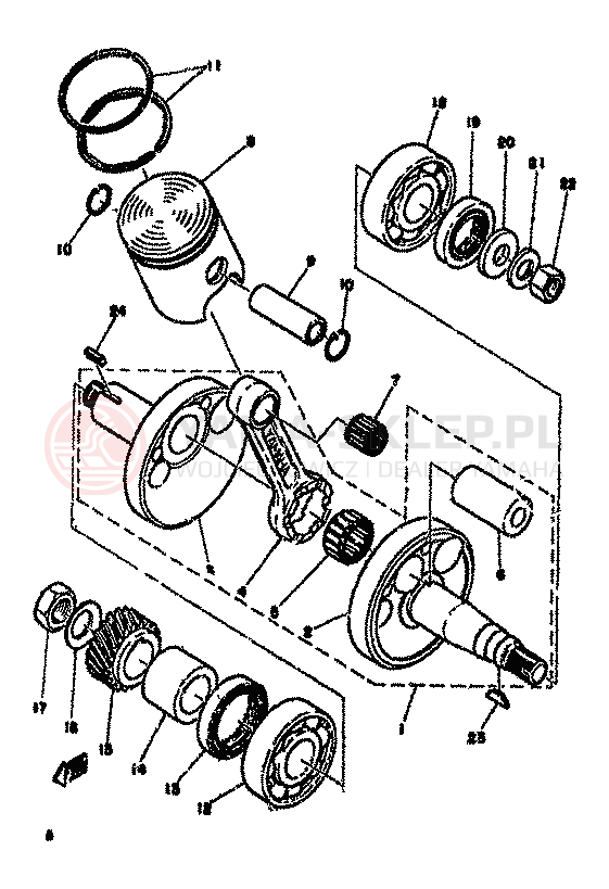 Schemat "Wał korbowy, tłok" do Yamaha YZ125X
