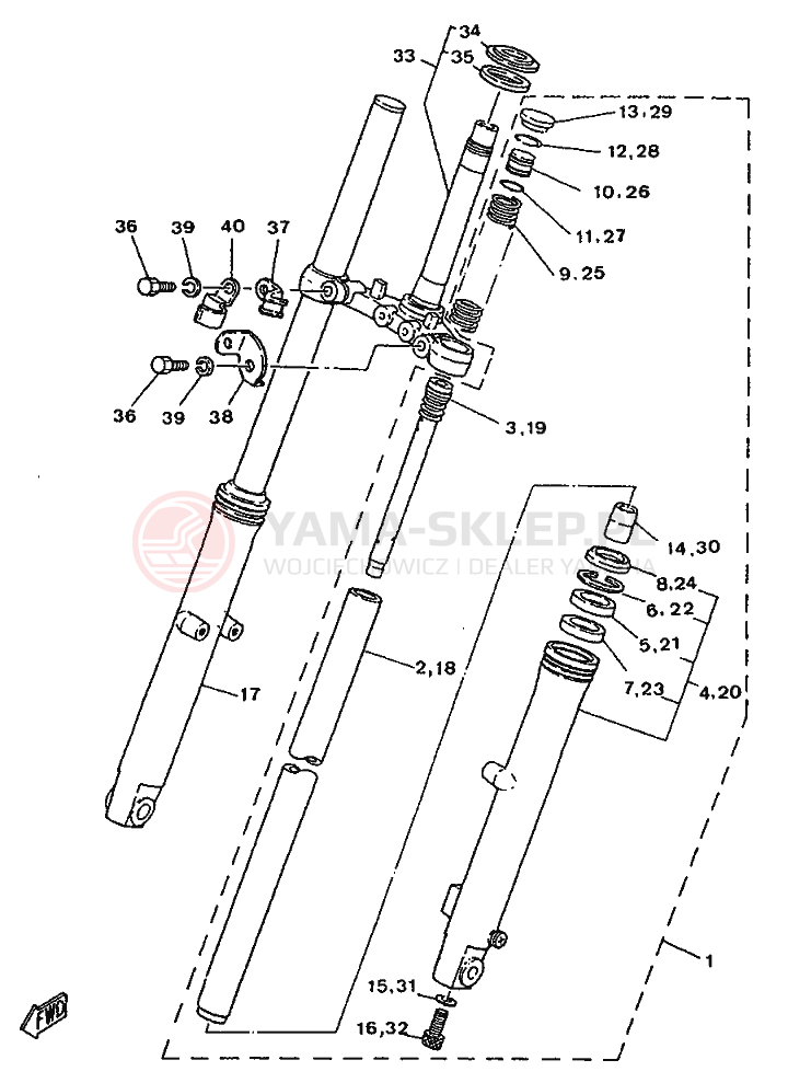 Schemat "Amortyzatory przód" do Yamaha SR250SP