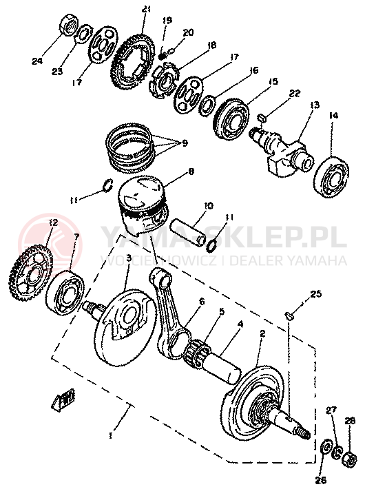 Schemat "Wał korbowy, tłok" do Yamaha XT250